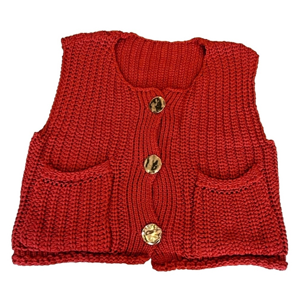 Unbranded Women's Button-Up Boho Sleeveless Vest Sweater;‎ Gold Buttons; Small